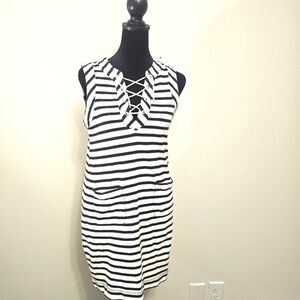Kate Spade Breton  Striped Black and White Cotton Sleeveless Dress Size XS {Bx22